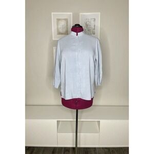 CITRON Santa Monica Top Women's PL Linen Silk Light Blue‎ Mandarin Collar